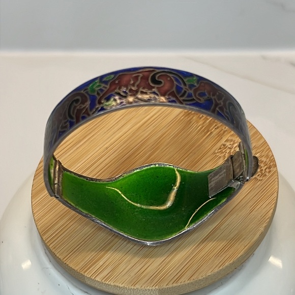 Rajasthani sterling silver coloured enamel elephant hinged cuff bracelet VNTG. - Picture 8 of 10